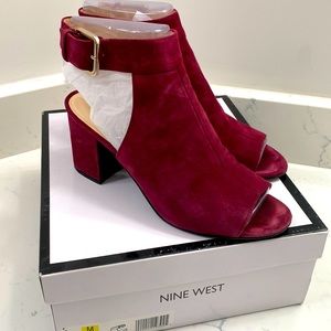 Women’s size 8 cranberry suede open toe bootie